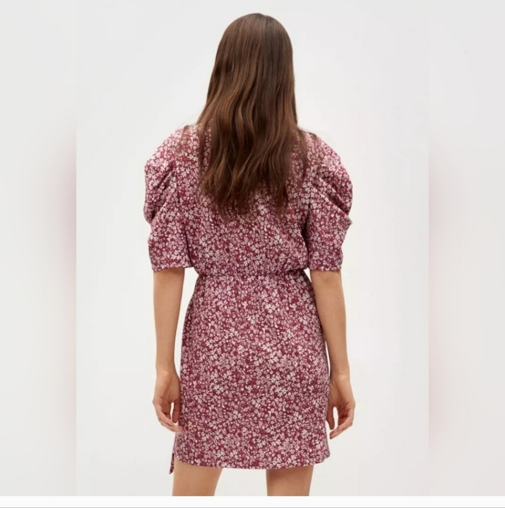 Mango Romantic Floral Wrap Dress Printed Dress with Puff Sleeves Size 4 - Picture 3 of 16
